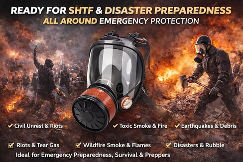 Full Face Respirator Mask with 40mm Activated Carbon Filter – Anti-Fog Panoramic Visor, Reusable, Adjustable Straps in Saudi Arabia