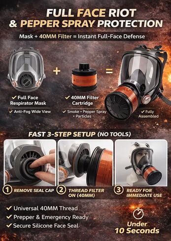 Full Face Respirator Mask with 40mm Activated Carbon Filter – Anti-Fog Panoramic Visor, Reusable, Adjustable Straps in Saudi Arabia