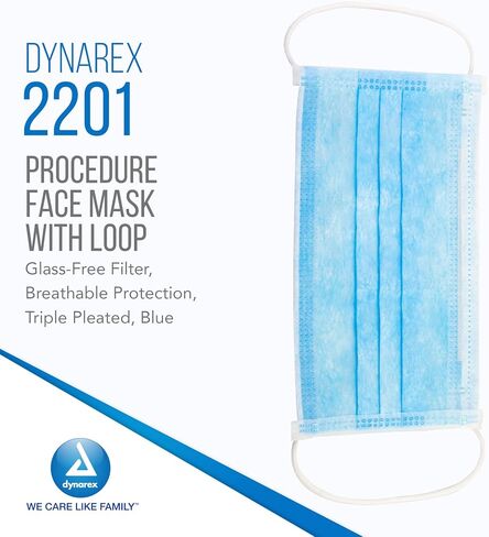 Dynarex Procedure Face Mask - with Ear Loop Blue 12/50/Cs in Saudi Arabia