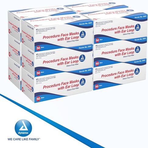 Dynarex Procedure Face Mask - with Ear Loop Blue 12/50/Cs in Saudi Arabia
