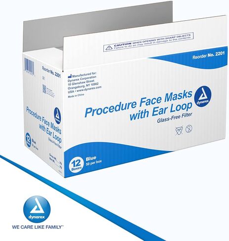 Dynarex Procedure Face Mask - with Ear Loop Blue 12/50/Cs in Saudi Arabia