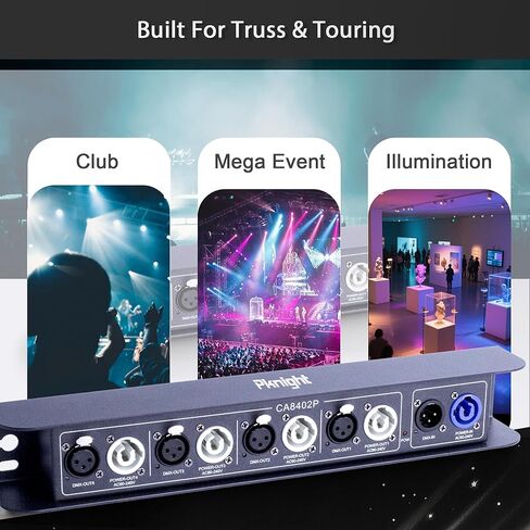 مضخم صوت مقسم Pknight DMX512، 1 في 4 مخرج، مع 4 × مخرجات طاقة تيار متردد بقفل PowerCON، منافذ DMX معزولة بصريًا، موزع DMX لإضاءة مسرح الجمالون/الجدار لـ DJ، والمسرح، والنادي in Kuwait