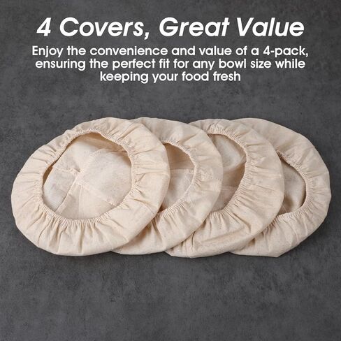 4 Pack Sourdough Bowl Cover Sourdough Jar Cover Organic Reusable Cloth Bowl Covers for Proofing Fits 5"-8.5" Diameter Bowls And Jar Mouth Unbleached Perfect for Fermentation Jars Baking in Saudi Arabia