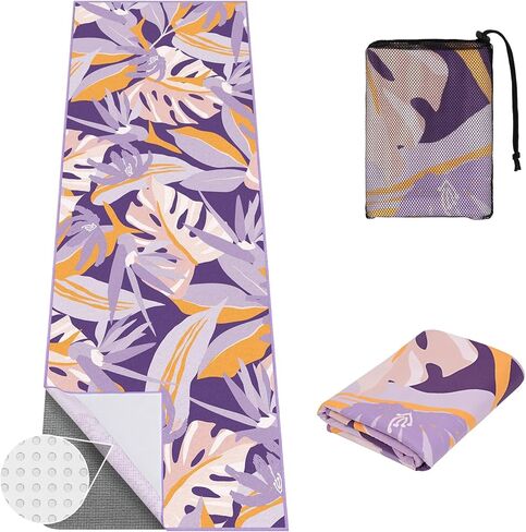 Yoga Towel Hot Yoga Mat Towel with Corner Pockets, 70 x 26 inch, Non-Slip Sweat-Absorbent Soft Microfiber Yoga Blanket for Pilates, Fitness and Workout, Pink in Kuwait