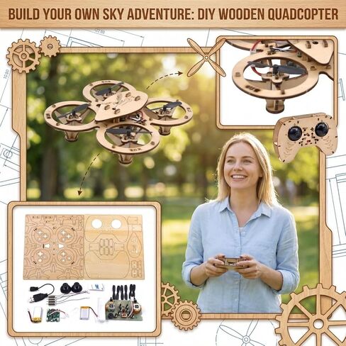 2026 New DIY Wooden RC Drone Kit, Remote Control 3D Building Blocks Quadcopter to Build for Adults, STEM Projects with Gyroscope for Beginners in Saudi Arabia