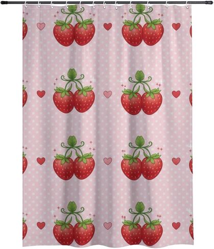 مجموعة ستائر الدش على شكل قلب منقطة مع خطافات، ستارة دش أساسية للصيف مقاومة للماء، ستائر شاطئ قابلة للغسل من القماش للعطلات للحمام لديكور الحمام غير تقليدي 48 × 72 بوصة in Kuwait