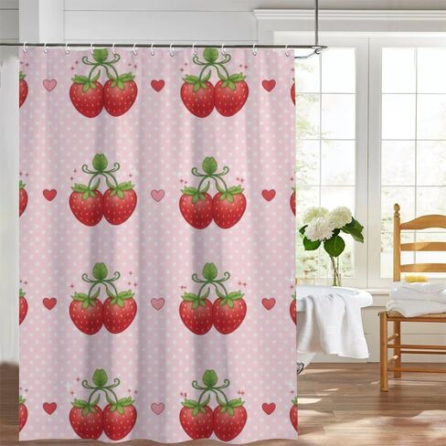 مجموعة ستائر الدش على شكل قلب منقطة مع خطافات، ستارة دش أساسية للصيف مقاومة للماء، ستائر شاطئ قابلة للغسل من القماش للعطلات للحمام لديكور الحمام غير تقليدي 48 × 72 بوصة in Kuwait