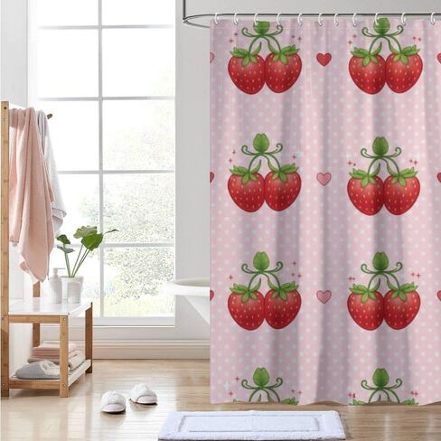 مجموعة ستائر الدش على شكل قلب منقطة مع خطافات، ستارة دش أساسية للصيف مقاومة للماء، ستائر شاطئ قابلة للغسل من القماش للعطلات للحمام لديكور الحمام غير تقليدي 48 × 72 بوصة in Kuwait