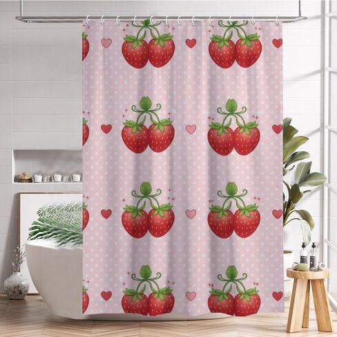 مجموعة ستائر الدش على شكل قلب منقطة مع خطافات، ستارة دش أساسية للصيف مقاومة للماء، ستائر شاطئ قابلة للغسل من القماش للعطلات للحمام لديكور الحمام غير تقليدي 48 × 72 بوصة in Kuwait