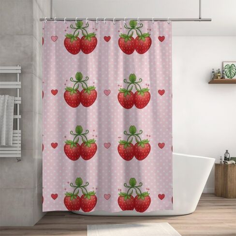 مجموعة ستائر الدش على شكل قلب منقطة مع خطافات، ستارة دش أساسية للصيف مقاومة للماء، ستائر شاطئ قابلة للغسل من القماش للعطلات للحمام لديكور الحمام غير تقليدي 48 × 72 بوصة in Kuwait