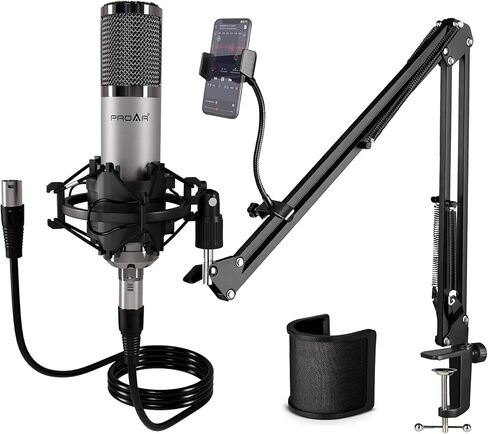 Studio Microphone, Professional Cardioid XLR Condenser Recording Mic Voice Over Kit with Desktop Stand for Music, Singing, Podcasting, and Vocal Streaming in Kuwait
