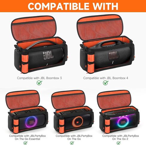 حقيبة حمل متوافقة مع JBL PartyBox On The Go Essential/On The Go/On The Go 2، حقيبة سفر محمولة متوافقة مع JBL Boombox 3/4، مع حزام كتف قابل للتعديل وتصميم متعدد الجيوب للميكروفون in Kuwait