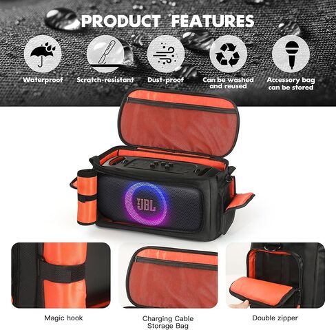 حقيبة حمل متوافقة مع JBL PartyBox On The Go Essential/On The Go/On The Go 2، حقيبة سفر محمولة متوافقة مع JBL Boombox 3/4، مع حزام كتف قابل للتعديل وتصميم متعدد الجيوب للميكروفون in Kuwait