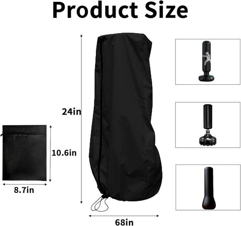 غطاء كيس ملاكمة قائم بذاته مقاوم للماء في الهواء الطلق، واقي كامل أكسفورد 420D مع حقيبة تخزين لحقيبة الملاكمة الدائمة، 24 بوصة عرض × 68 بوصة ارتفاع غطاء كيس ملاكمة مناسب لجميع الأحوال الجوية والغبار والشمس والمطر in Kuwait