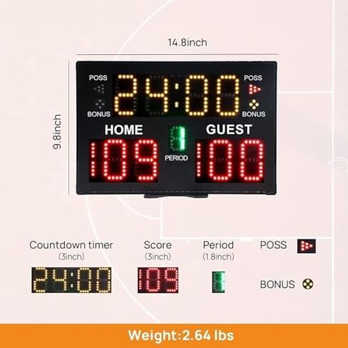 Electronic Basketball Scoreboard, Wall Mounted Digital Score Clock with90dB Buzzer, Countdown Timer, Battery Powered in Saudi Arabia