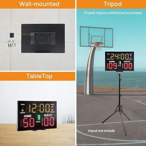 Electronic Basketball Scoreboard, Wall Mounted Digital Score Clock with90dB Buzzer, Countdown Timer, Battery Powered in Saudi Arabia