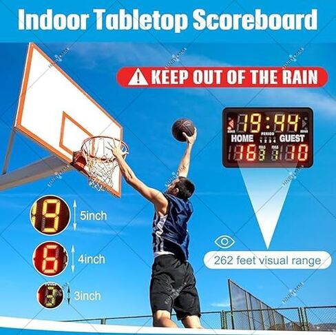 Electronic Basketball Scoreboard, LED Digital Score Keeper with Rear Display, 24S Setting and Buzzer Alarm, for Outdoor Yard in Saudi Arabia