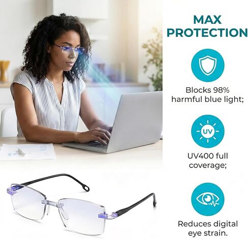 قطعتان من نظارات بلو إيزي للبصريات، نظارات حجب الضوء الأزرق، تعديل تلقائي مضاد للوهج للأشعة فوق البنفسجية، نظارات تسهل إجهاد العين من قارئات ألعاب شاشة الكمبيوتر للنساء والرجال مع قطعة قماش وحقيبة in Kuwait