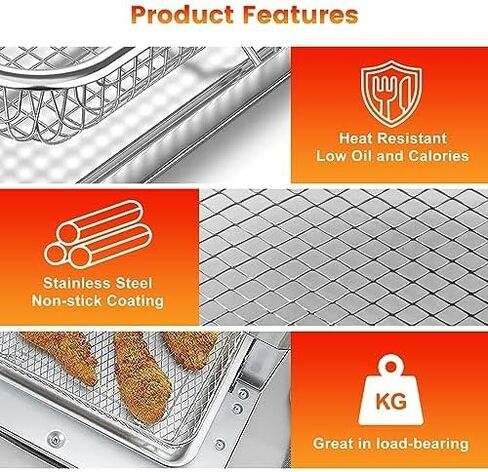 استبدال صينية مقلاة الهواء GCQ لفرن الحمل الحراري لمقلاة الهواء Cuisinart TOA-28 TOA-29 AFR-25، 11.3 * 9.8 بوصة، مقلاة هوائية شبكية من الفولاذ المقاوم للصدأ، أجزاء ملحقات رف الأسلاك، آمنة للاستخدام في غسالة الأطباق in Kuwait