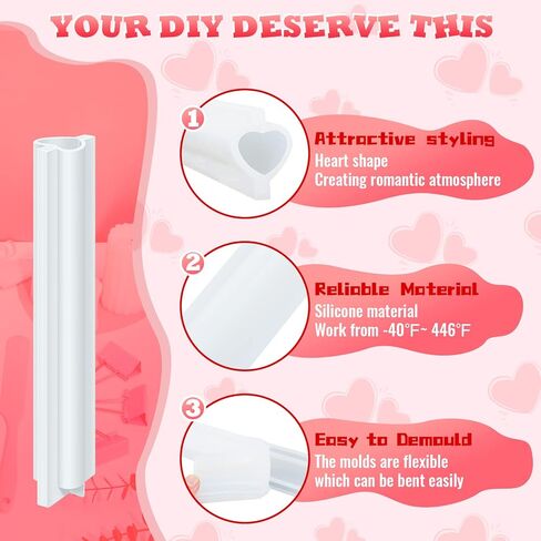 Tessco Heart Shaped Long Tube Silicone Mold Heart Shape Soap Embed Molds Column Making Supplies with Spatula 3 Pcs Binder Clips for Soap Chocolate Candy Cake in Kuwait