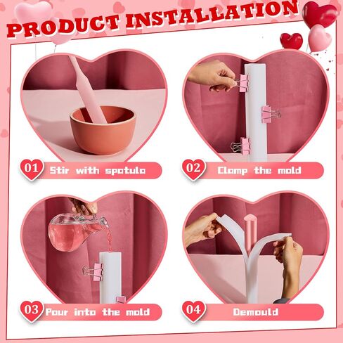 Tessco Heart Shaped Long Tube Silicone Mold Heart Shape Soap Embed Molds Column Making Supplies with Spatula 3 Pcs Binder Clips for Soap Chocolate Candy Cake in Kuwait