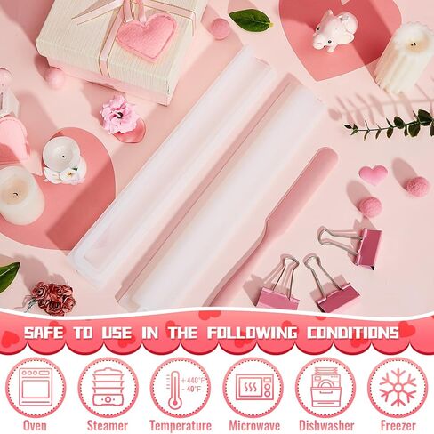 Tessco Heart Shaped Long Tube Silicone Mold Heart Shape Soap Embed Molds Column Making Supplies with Spatula 3 Pcs Binder Clips for Soap Chocolate Candy Cake in Kuwait
