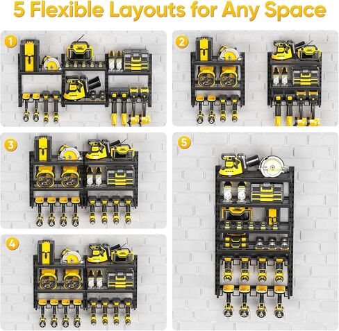 POKIPO Large Modular Power Tool Organizer Wall Mount With 6 Adjustable Shelf, Heavy Duty Iron Tool Storage Rack Loads 300lbs with 8 Cordless Tools Drill Holder,Battery Utility Rack for Garage Workshop in Kuwait