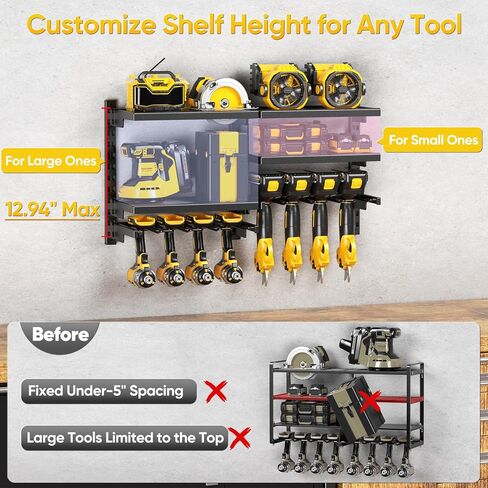 POKIPO Large Modular Power Tool Organizer Wall Mount With 6 Adjustable Shelf, Heavy Duty Iron Tool Storage Rack Loads 300lbs with 8 Cordless Tools Drill Holder,Battery Utility Rack for Garage Workshop in Kuwait