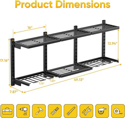 POKIPO Large Modular Power Tool Organizer Wall Mount With 6 Adjustable Shelf, Heavy Duty Iron Tool Storage Rack Loads 300lbs with 8 Cordless Tools Drill Holder,Battery Utility Rack for Garage Workshop in Kuwait