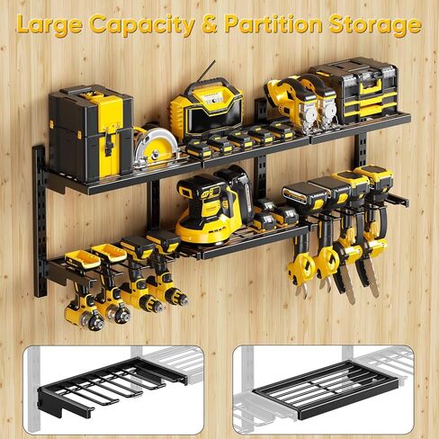 POKIPO Large Modular Power Tool Organizer Wall Mount With 6 Adjustable Shelf, Heavy Duty Iron Tool Storage Rack Loads 300lbs with 8 Cordless Tools Drill Holder,Battery Utility Rack for Garage Workshop in Kuwait