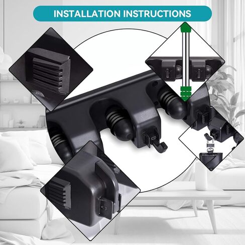 Broom Holder Wall Mount, 2 Packs Heavy Duty Cleaning Supplies Organizer, Garden Tool & Utility Closet with Hook, Mop & Broom Hook Wall Mounted for Bathroom, Garage, Kitchen, Laundry (Black-2pcs) in Saudi Arabia