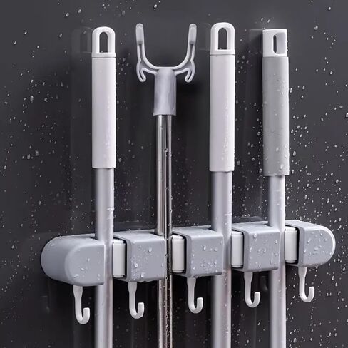 Broom Mop Holder Wall Mount, Hanger Storage Organizer for Bathroom, Kitchen, Garage, Garden, Laundry Room (4 Racks 5 Hooks) in Saudi Arabia