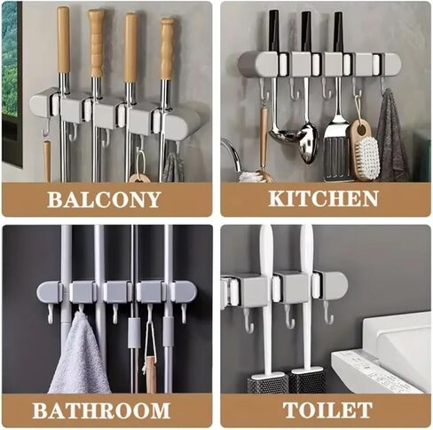 Broom Mop Holder Wall Mount, Hanger Storage Organizer for Bathroom, Kitchen, Garage, Garden, Laundry Room (4 Racks 5 Hooks) in Saudi Arabia