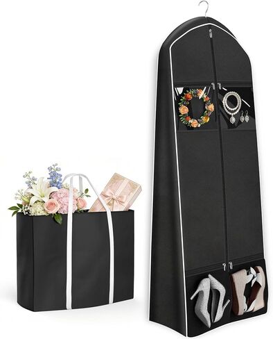 حقيبة ملابس فستان الزفاف المحمولة مقاس 70 بوصة من KEETDY للسفر مع حقيبة حمل العروس مقاس 8 بوصة حقائب فستان معلقة مقواة للفساتين 4 جيوب تخزين الفساتين الطويلة لملابس النساء، أسود in Kuwait