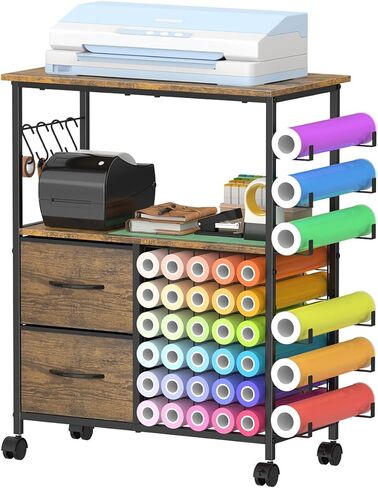 Storage Cart Compatible with Cricut, Roll Holders with 2 Drawers, Rolling Craft Cabinet Table for Accessories Holder,Tool Hook for Craft Room Home in Kuwait