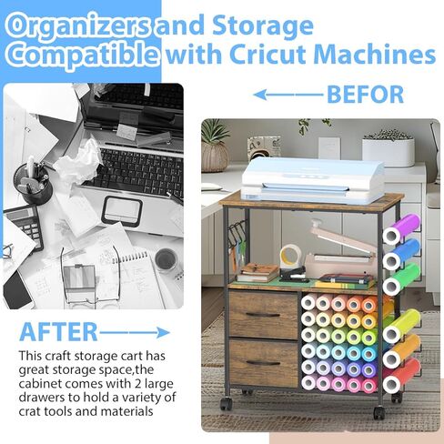 Storage Cart Compatible with Cricut, Roll Holders with 2 Drawers, Rolling Craft Cabinet Table for Accessories Holder,Tool Hook for Craft Room Home in Kuwait