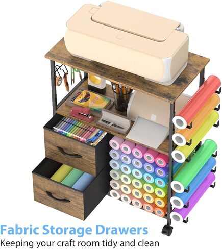 Storage Cart Compatible with Cricut, Roll Holders with 2 Drawers, Rolling Craft Cabinet Table for Accessories Holder,Tool Hook for Craft Room Home in Kuwait