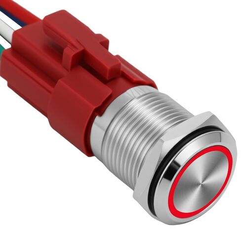 16mm Momentary Push Button Switch 12V DC On Off Self-Reset with LED Angel Eye Head for 0.63" Mounting Hole with Wire Socket Plug (Black Shell Red LED) in Saudi Arabia