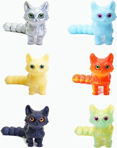 6 Pack Colorful 3D Printed Cat, Movable Joints Quiet Fidget 3D Printed Toy Set, Stress Relief 3D Printed Animal Decor for Adults Kids in Kuwait