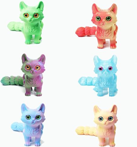 6 Pack Colorful 3D Printed Cat, Movable Joints Quiet Fidget 3D Printed Toy Set, Stress Relief 3D Printed Animal Decor for Adults Kids in Kuwait