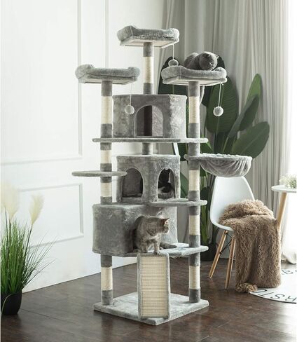 Hey-brother XL Cat Tree, 73.4 inch Cat Tower with 3 Caves, 3 Cozy Perches, Scratching Posts, Board, Activity Center Stable for Kitten/Big Cat, Beige MPJ032M in Kuwait
