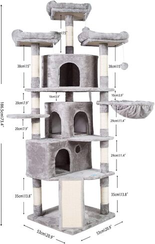 Hey-brother XL Cat Tree, 73.4 inch Cat Tower with 3 Caves, 3 Cozy Perches, Scratching Posts, Board, Activity Center Stable for Kitten/Big Cat, Beige MPJ032M in Kuwait