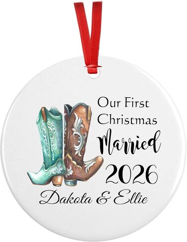 First Christmas as Mr and Mrs Just Married Ornament Personalized Western Wedding Gift 2024 Cowboy Boot (Year Only) in Kuwait