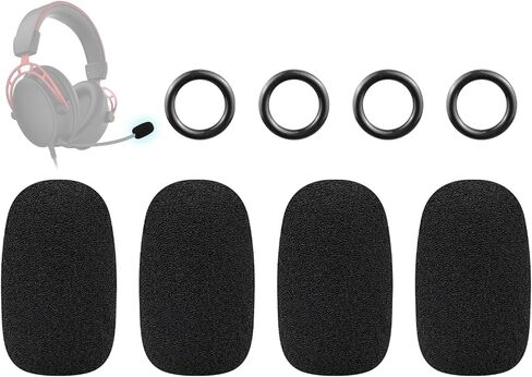 SOULWIT 4Pcs Protective Microphone Foam Cover Pop Filter for Hyperx Cloud/Alpha/Chat/Core/Flight/Mini/Orbit/Revolver/Stinger Series Headphones, Mic Cover WindScreen for Hyperx Cloudx Headset - Black in Saudi Arabia