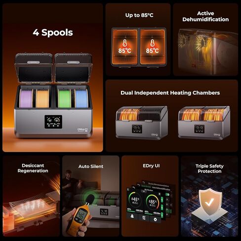 Creality Space Pi X4 Filament Dryer Box, New Upgrade 4-Spool 3D Printer Filament Storage with Dual Heating Chambers, 200W Fast Heating Up to 85℃, for PLA, PETG, ABS, TPU, Nylon, PC in Saudi Arabia