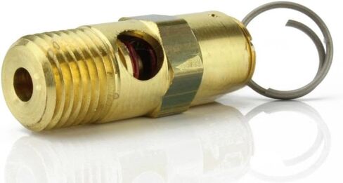 AS250190 صمام تخفيف أمان ضاغط الهواء - لاستبدال أجزاء ضاغط الهواء Conrader - صمام إيقاف الضاغط - 190 رطل لكل بوصة مربعة 1/4 بوصة ذكر NPT 91 SCFM إجمالي طول الصمام: 1-5/8 بوصة نحاس صلب ذهبي in Kuwait