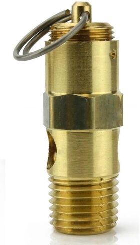 AS250190 صمام تخفيف أمان ضاغط الهواء - لاستبدال أجزاء ضاغط الهواء Conrader - صمام إيقاف الضاغط - 190 رطل لكل بوصة مربعة 1/4 بوصة ذكر NPT 91 SCFM إجمالي طول الصمام: 1-5/8 بوصة نحاس صلب ذهبي in Kuwait