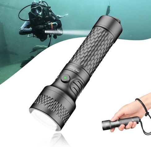 ORCATORCH ORCA7 مصباح غوص، 3000 لومن إشارة SOS مصباح يدوي للغوص، 6 درجات شعاع ضيق تحت الماء، IP68 مقاوم للماء مصنف حتى 150 متر للغوص الليلي، واستكشاف الكهف ومعدات الغوص التقنية (رمادي) in Kuwait
