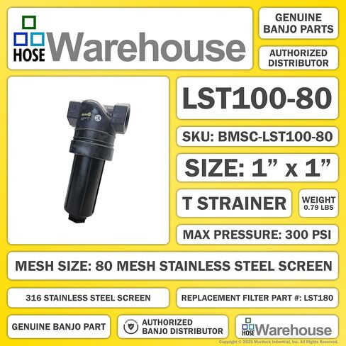 أصلي Banjo LST100-80 - 1 "x 1" T Line Strainer 80 شبكة من الفولاذ المقاوم للصدأ مع سلسلة مفاتيح شبكية إضافية لشاشة ملونة in Kuwait