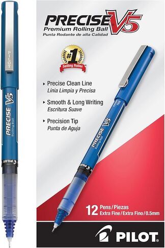 PILOT Precise V5 Stick Rolling Ball Pens Extra Fine Point Blue Ink Dozen Box (35335) Patented Precision Point Technology, Smooth Skip-Free Writing, Visible Ink Supply in Saudi Arabia
